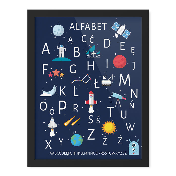 Plakat alfabet  w czarnej ramce